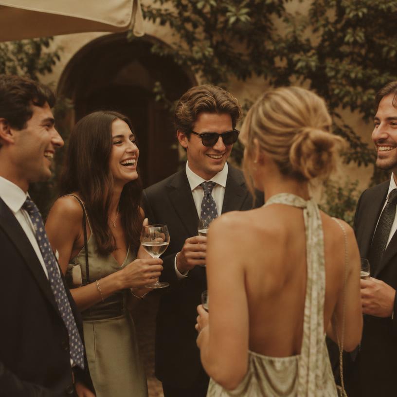 Friends laughing with drinks